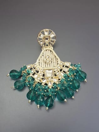 Green Colour Pearl Work Drop Earring-Large