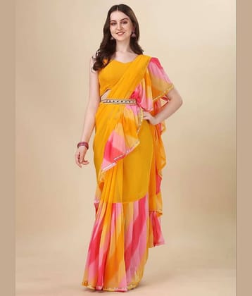 BLEESBURY Georgette Solid Saree With Unstitched Blouse Piece ( Yellow )