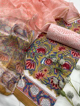 Hastkala Cotton Suit Set With Kota Doriya Dupatta