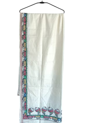 Exquisite Bhagapuri Silk Dupatta with Handmade Madhubani Painting, Featuring Traditional Fish and Floral Motifs, Ideal for Weddings and Cultural Events, Crafted for Elegance and Comfort