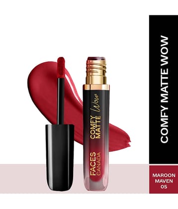 FACES CANADA Comfy Matte Wow Liquid Lipstick - Maroon Maven 05, 3.8ml , Long Lasting