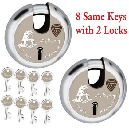 S-GUARD Adiyogi Iron-Steel 77MM,8 Lever-8 Common Keys Shutter lock for Shop,Godown,Store Gate-Door Lock (Laser Print Design)