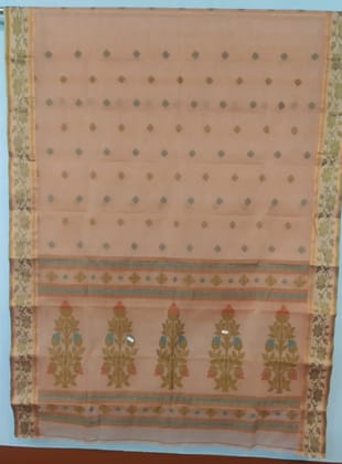 Bengal Floral Border Peach Cotton Tangail Saree