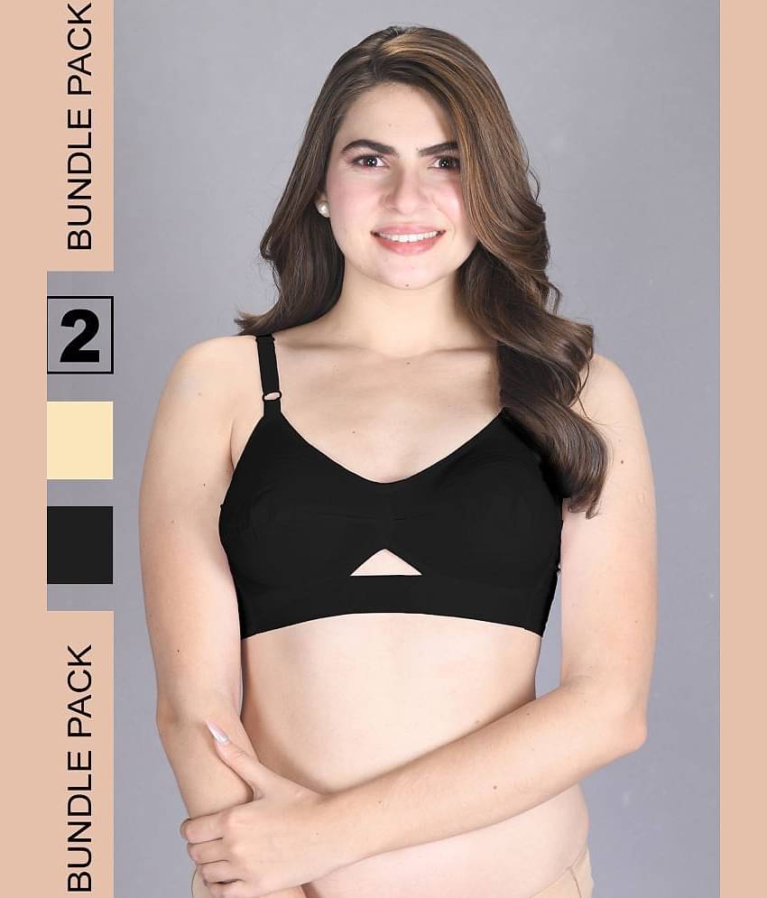 lux venus Pack of 2 Cotton Non Padded Women's Everyday Bra ( Beige ) VEN_BRA151_SK_BLK_2PC