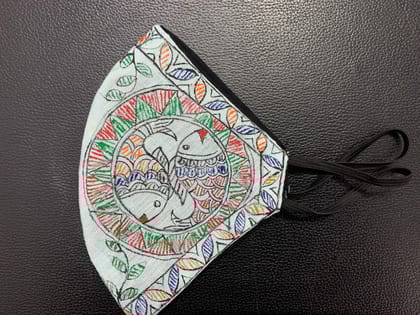 Face Mask - Madhubani Style (Dual Fish)-Green