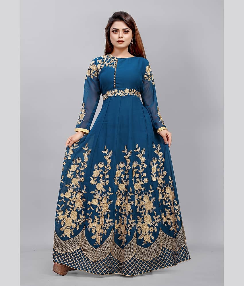 JULEE Women Georgette Embroidered Ethnic Dress ( White )