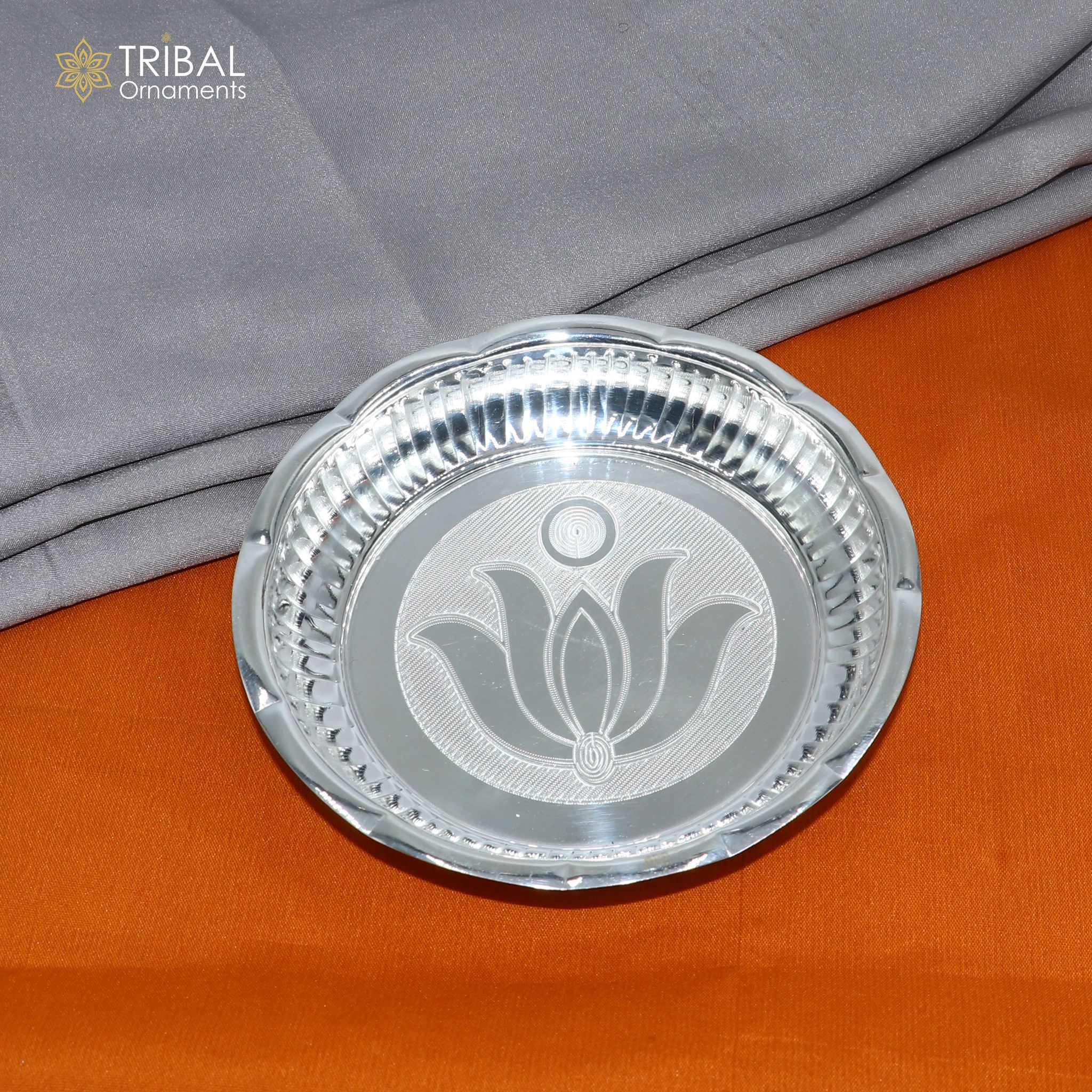 925 sterling silver plate/ tray, silver articles, puja utensils sv312