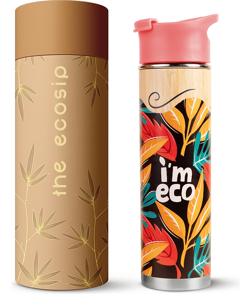 I'm Eco Bamboo Printed Bottle Ideal for Home, Office & Gym Blue Bamboo Water Bottle 500 mL ( Set of 1 )