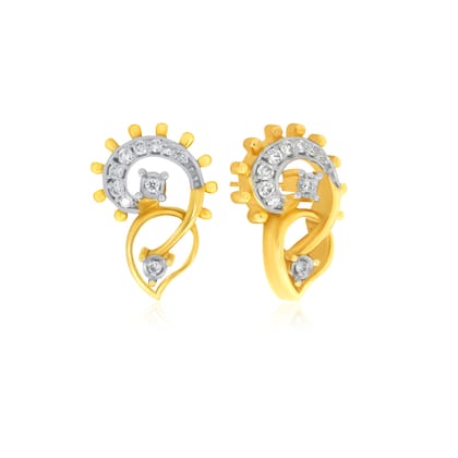 Senco Gold Artsy Leafy Glimmer Diamond Studs (3 gram / 0.12 Ct / HI-SI / 14K Yellow Gold)
