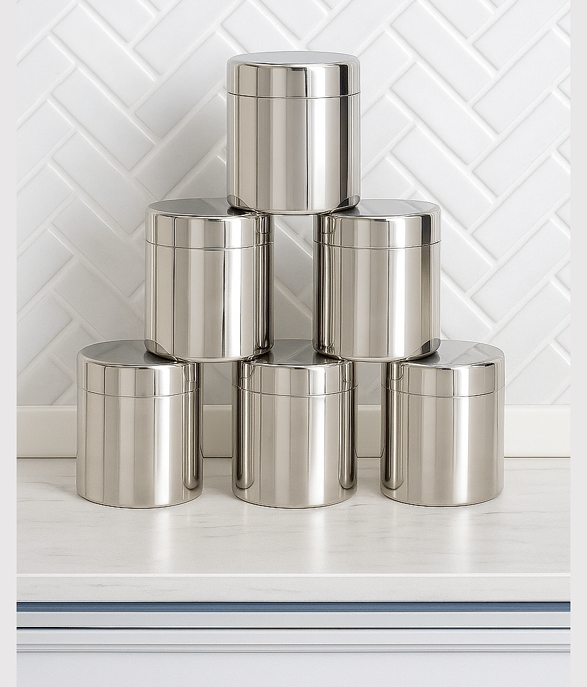 Visaxmi Stainless Steel Silver Multi-Purpose Container ( Set of 6 )