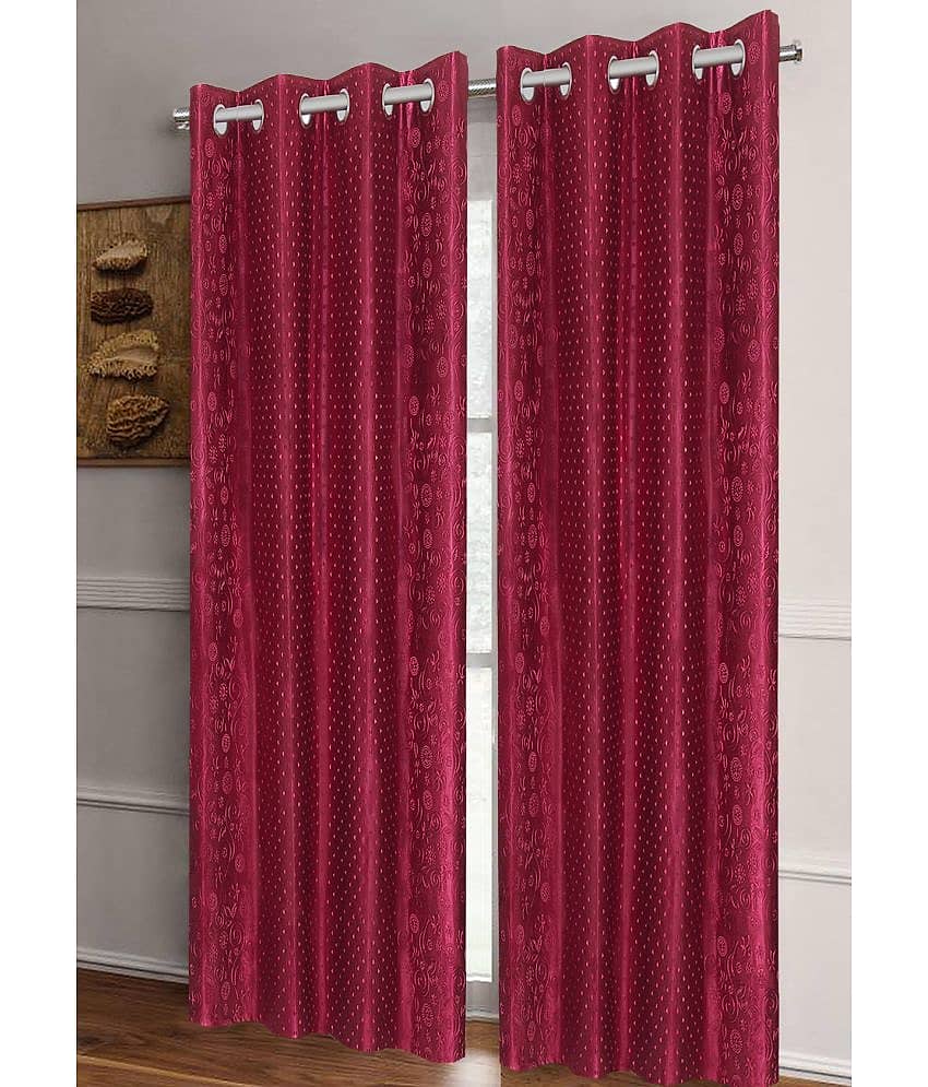 Home Candy Set of 2 Long Door Semi-Transparent Eyelet Polyester Maroon Curtains ( 274 x 120 cm )