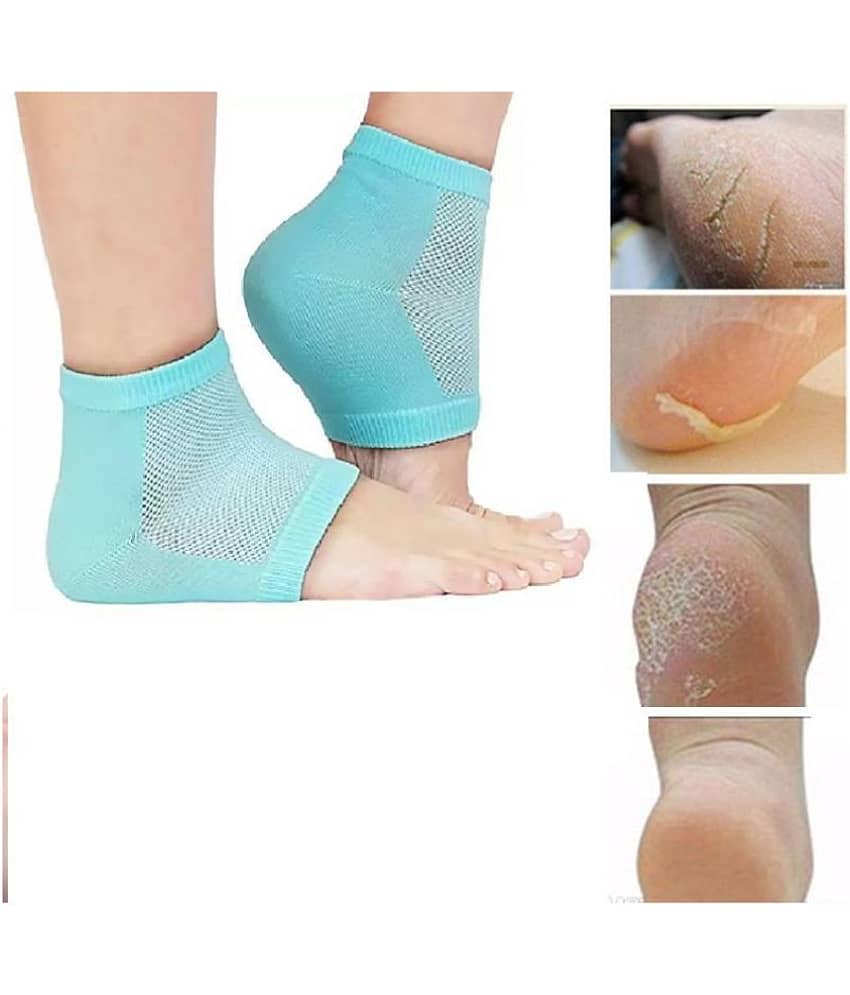 Silicone Gel Heel Socks For Dry Hard Cracked Heels Repair Heel Support (Blue) 1Pair