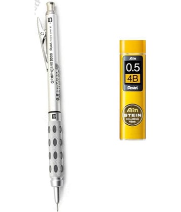 Pentel Graphgear 1000 Drafting Pencil - 0.5 Mm With Spare 4B Lead Tube Pencil (Silver Body)