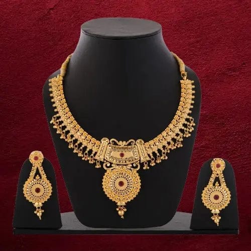 Luxurious South indian Gold-Plated Necklace and Earrings Set