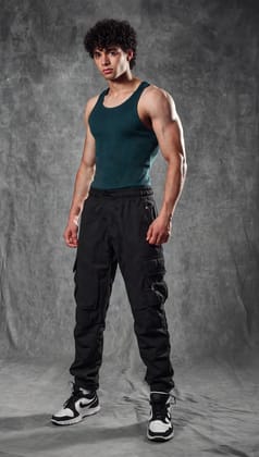 Muscle-Up Ribbed Tank - Green & Impact Woven Cargos - Black-S