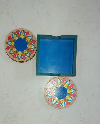 Kalakrishta Handpainted Multi Floral Coaster Set of 6 with Holder