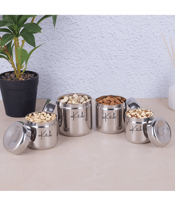 inKitch Food Container Steel Silver Tea/Coffee/Sugar Container ( Set of 4 )