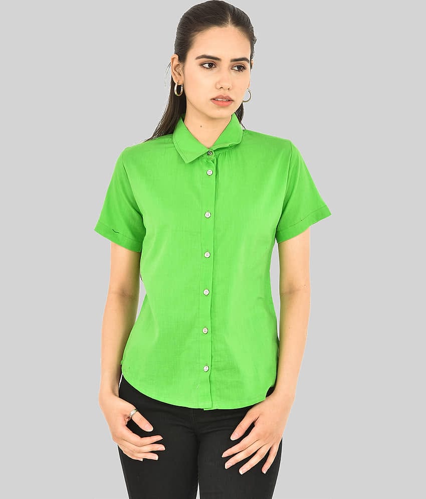 QuaClo Women Solid Cotton Shirt ( Green )