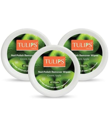 Tulips Acetone Free, Apple Extract&Tea Tree Oil Nail Paint Remover Pads 213 mL Pack of 3