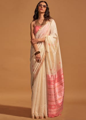 Classy White Woven Banarasi Silk Saree