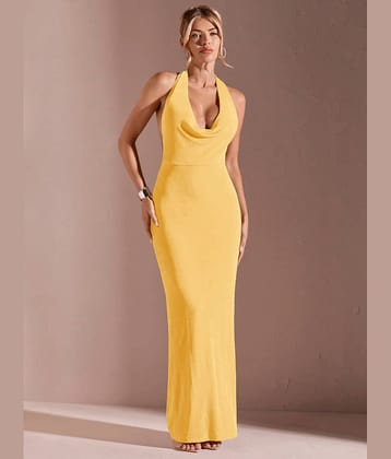 VIOUR Women Lycra Solid Bodycon Dress ( Yellow )