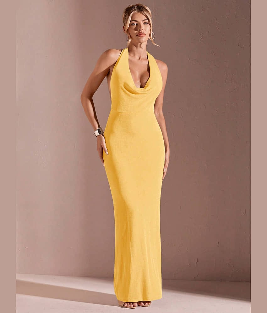 VIOUR Women Lycra Solid Bodycon Dress ( Yellow )