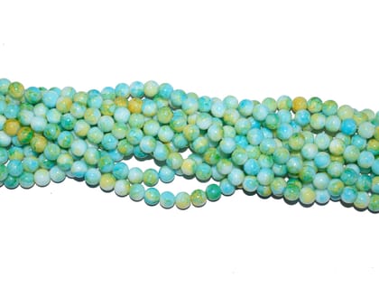 Turquoise & Yellow Spherical Jade Glass Beads (8 MM) , JZ-020-1 String Approx 50 Pieces / 8 MM