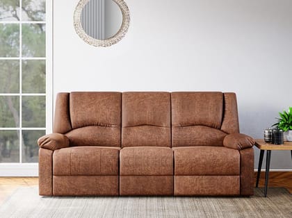 Rhine V3 3 Seater Recliner (Fabric Leather, Caramel Brown)