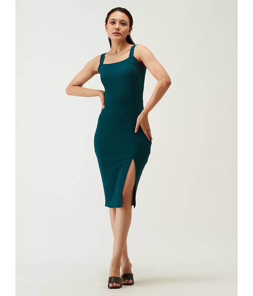 aask Women Polyester Blend Solid Fit & Flare Dress ( Teal )