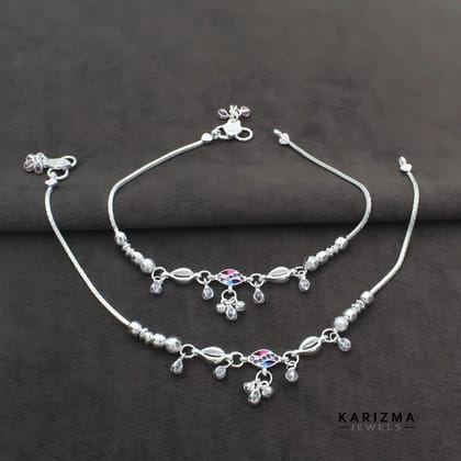 Real Sterling Silver Indian women Multi CZ Excellent gifting Anklets Ankle Pair 10.5"
