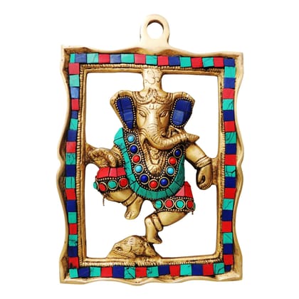 Brass Wall Hanging Showpiece Ganesh Statue With Coral Stone Finish (BSMAS838 A)