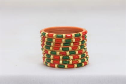 Elegant Selfee Fiber Bangle Set of 8 in Red and Green Colour | Ladies Accessories| Red and Green Bangles | Handcrafted BanglesSelfee Fiber Bangle set of 8