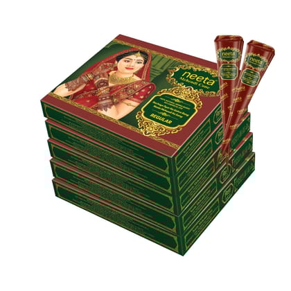 Neeta Mehendi Cones for Hand Desgning & Wedding, Bridal Mehandi Cone Reddish Brown Color 12 Pcs in 1 Box (Pack of 5)