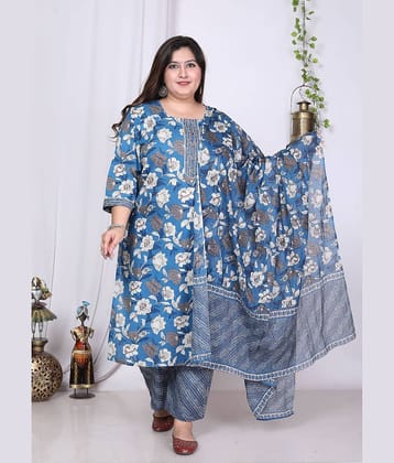 Swasti Cotton Printed Kurti With Palazzo Women's Stitched Salwar Suit - Blue ( Pack of 1 )