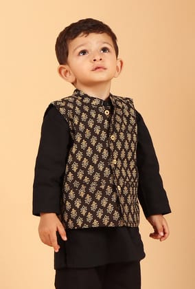 Mehul Black Ajrakh Print Cotton Nehru Jacket-0-3M