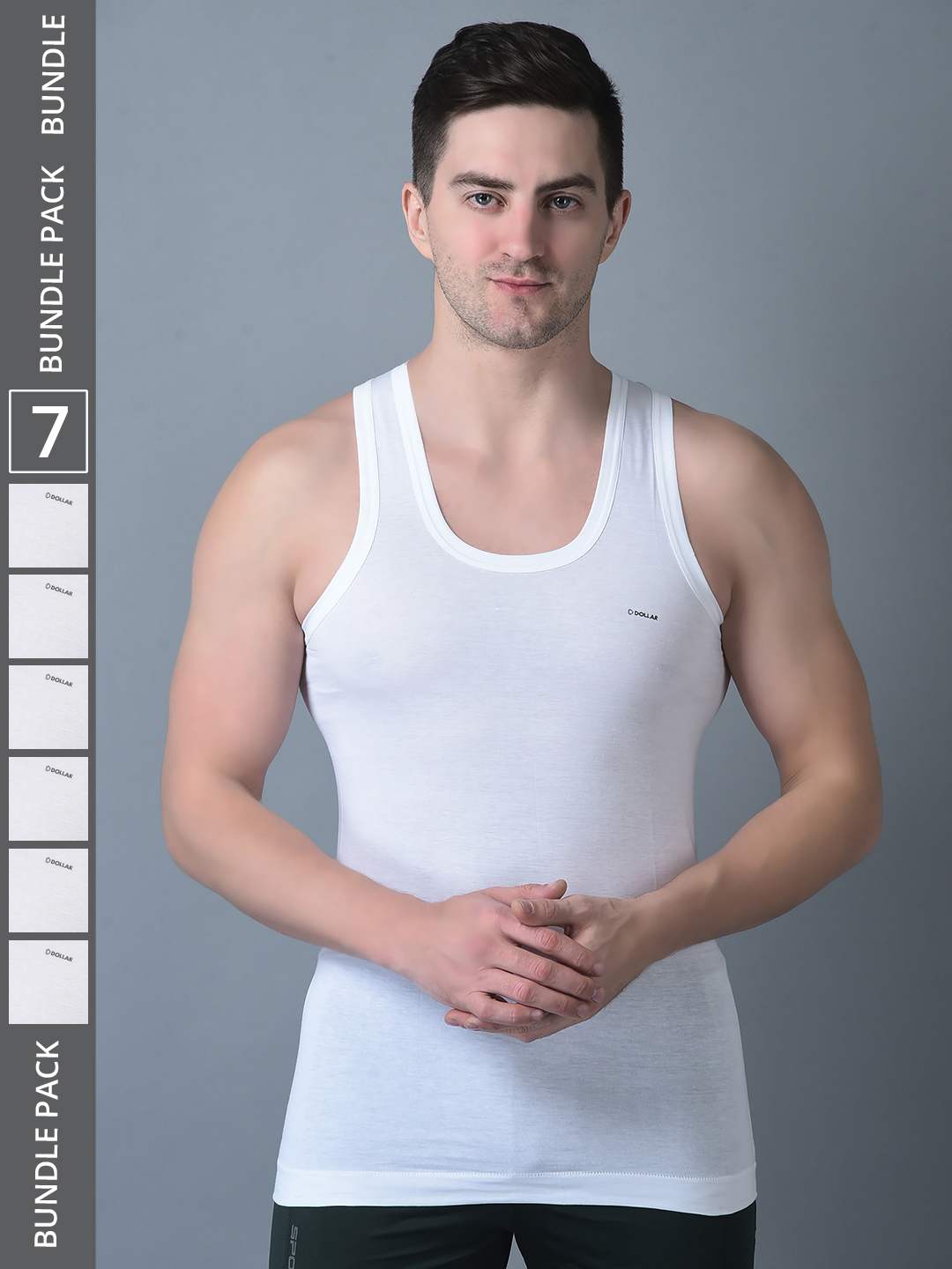 Men's White Pack of 7 Solid Combed Cotton Shrinkless Vest