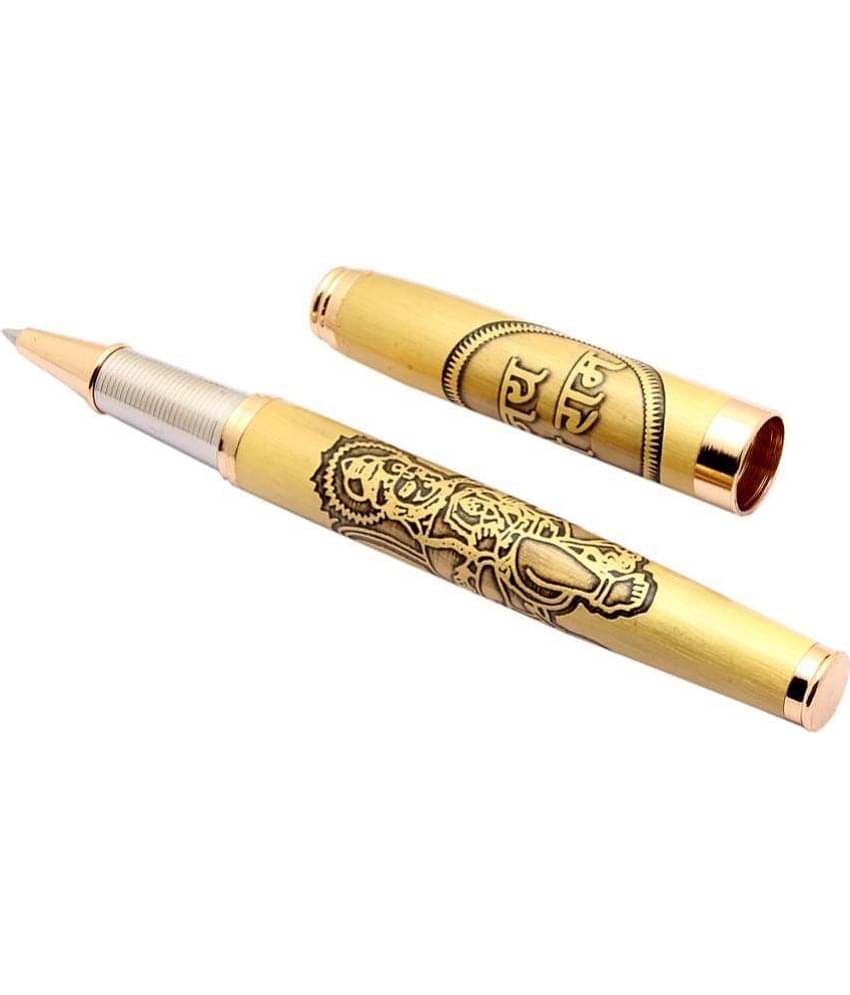 Srpc Lord Hanuman Ji Engraved Arrow Clip Golden Trims Roller Ball Pen Blue Refill
