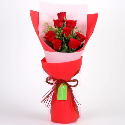 Bouquet Of 8 Royal Red Roses For Valentine's Day Gift