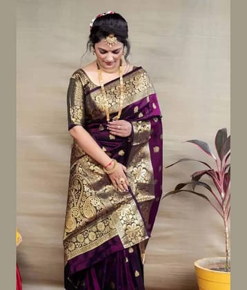 Vkaran Silk Embellished Saree With Unstitched Blouse Piece ( Blue )