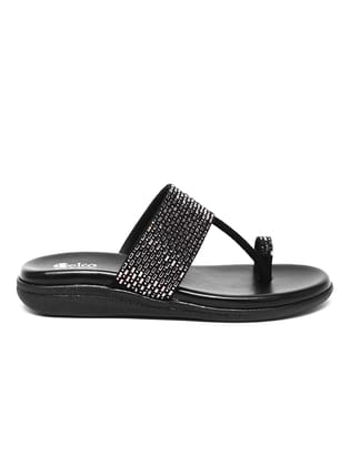 Fancy Suede Flat Chappals-37 / Black