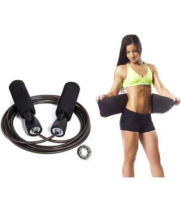 HORSE FIT Combo of Belt with Skipping Rope for Men, Women, Weight Loss, Kids, Girls, Children, Adult - Best in Fitness, Sports, Exercise, Workout Black
