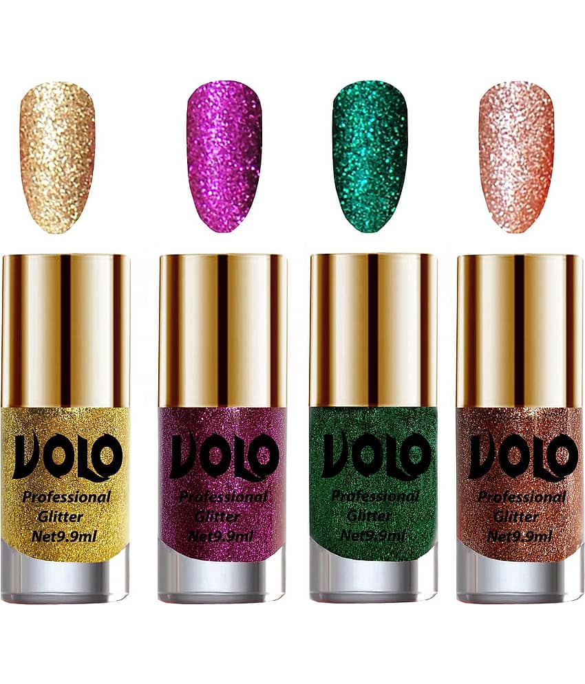 VOLO Professionally Used Glitter Shine Nail Polish Gold,Purple,Green Pink Pack of 4 39 mL