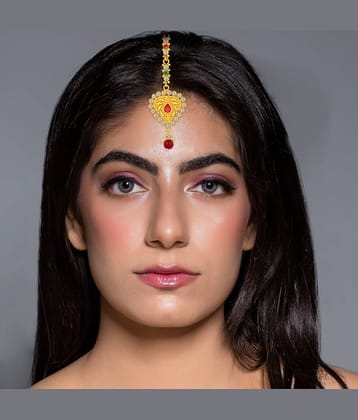 Elegant Gold Plated  Traditional Kundan Style Maang Tikka Jewellery For Women Girl