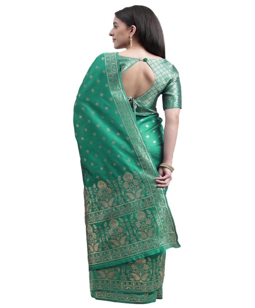 Women's Banarasi Silk Designer Weaving Saree with Unstitched Blouse (Green, 5.50 Mtrs)