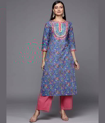 Varanga Cotton Printed Straight Women's Kurti - Blue ( Pack of 1 )