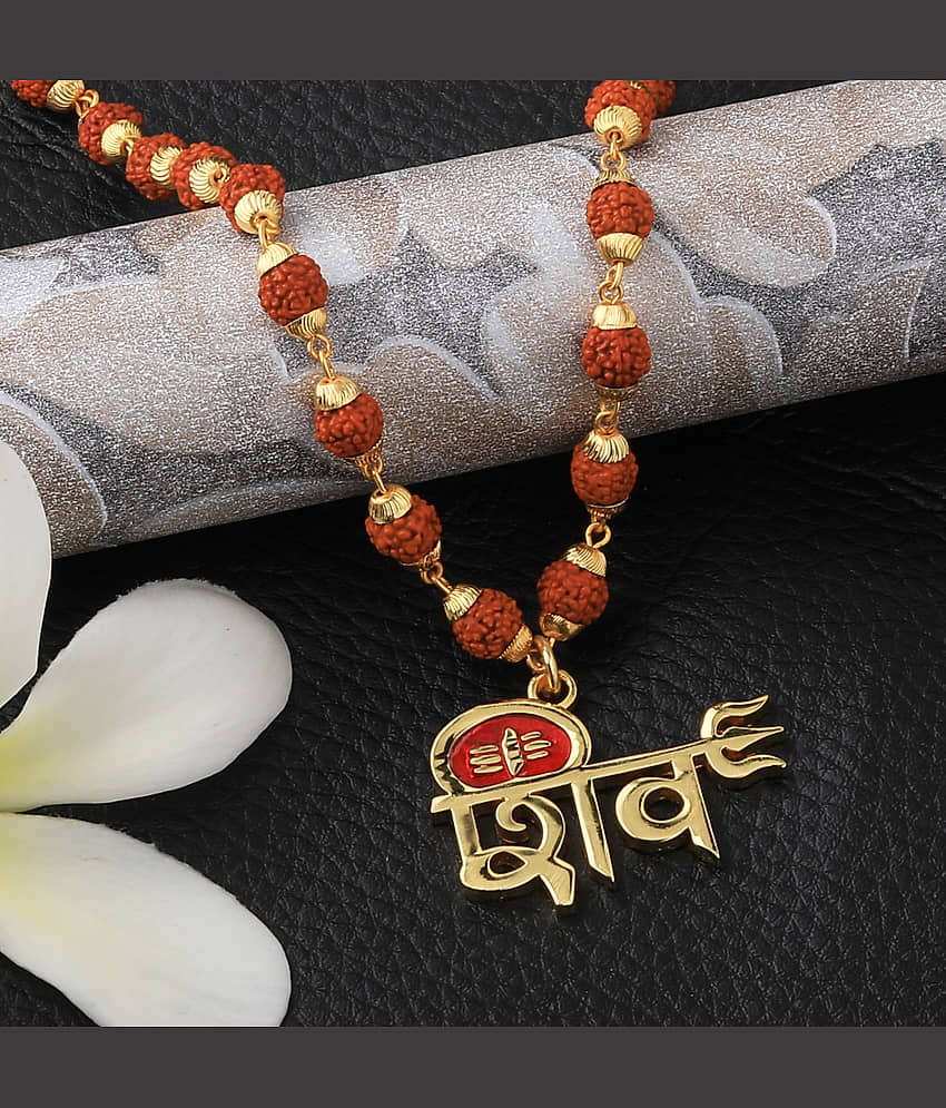SILVER SHINE Attractive  Gold Plated Shiv Rudraksha Pendant Mala for Men and Women