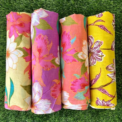 Pure cotton unstitched tops (pack of 4) (2.5 meters in one design)-As shown in picture / 2.5 mtr each / Pure cotton