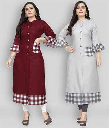 Lerkiza - Multicolor Cotton Women's Straight Kurti ( Pack of 2 )