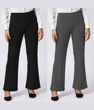 CITYTALK Pack of 2 Lycra Loose Women's Formal Pants ( Black,Dark Grey )