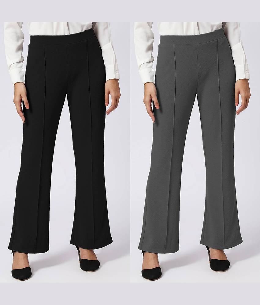 CITYTALK Pack of 2 Lycra Loose Women's Formal Pants ( Black,Dark Grey )